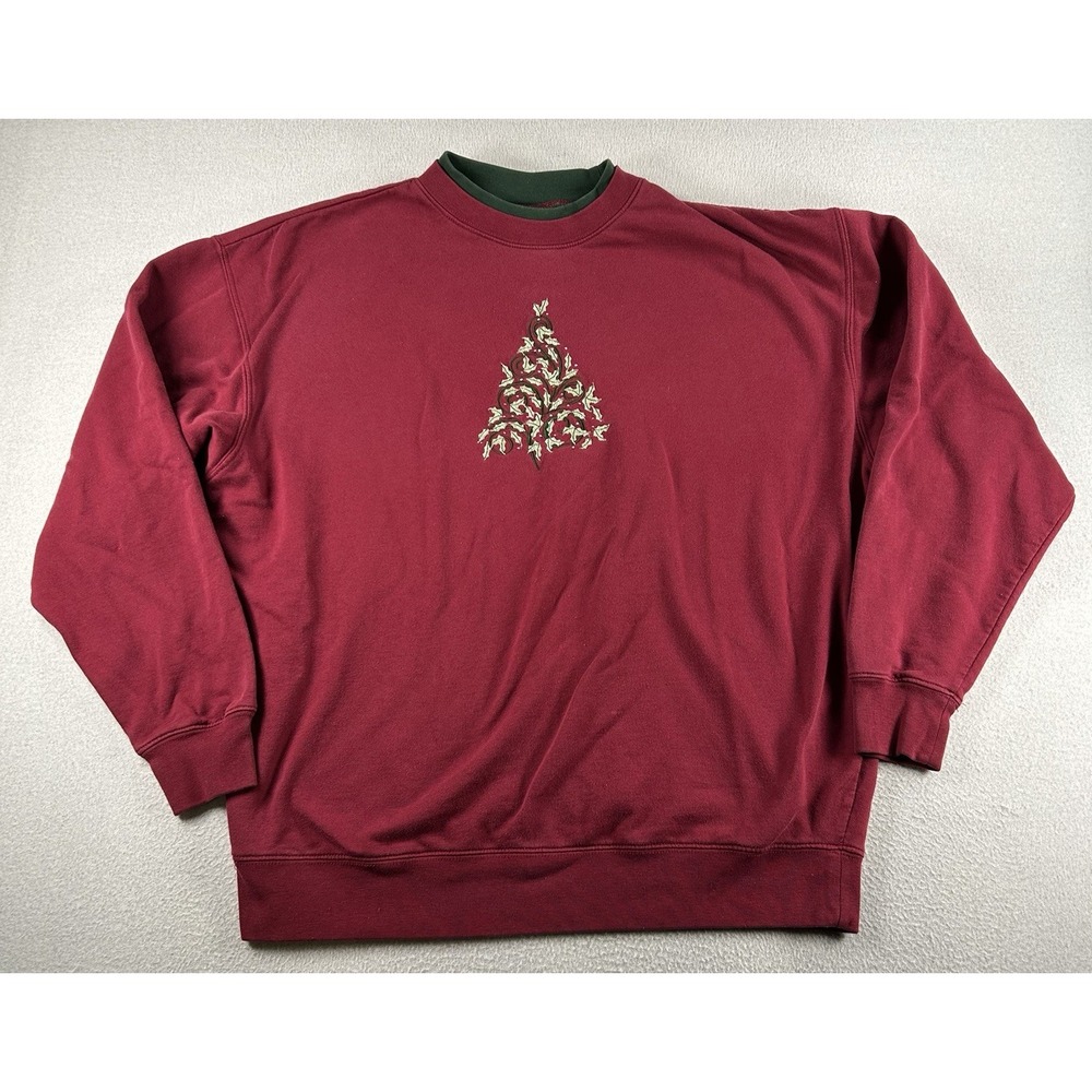 VTG Grandma Christmas Tree Embroidered Crewneck Sweatshirt Size X-Large Red
